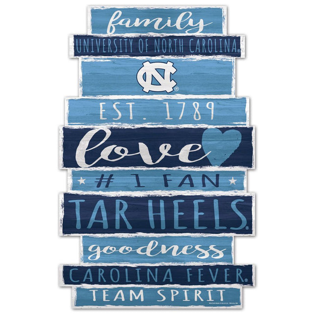 Letrero de madera de 11 x 17 de los Tar Heels de Carolina del Norte con diseño de palabras familiares