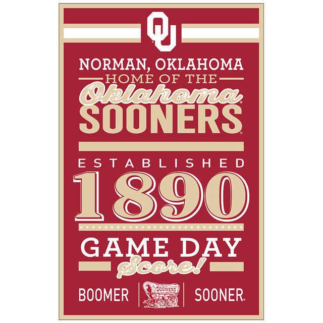 Letrero de madera de 11 x 17 de los Oklahoma Sooners con diseño establecido