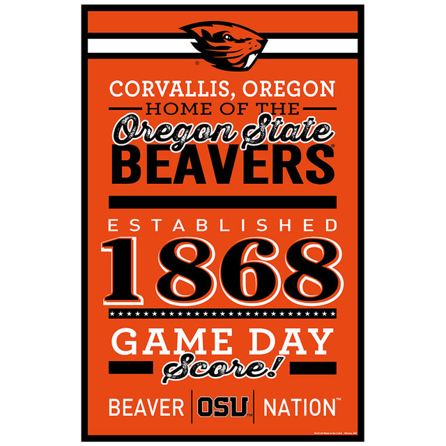 Letrero de madera de 11 x 17 de los Oregon State Beavers con diseño establecido