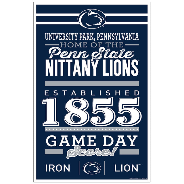 Letrero de madera de 11 x 17 de los Penn State Nittany Lions con diseño establecido