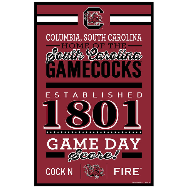 South Carolina Gamecocks Sign 11x17 Wood Established Design