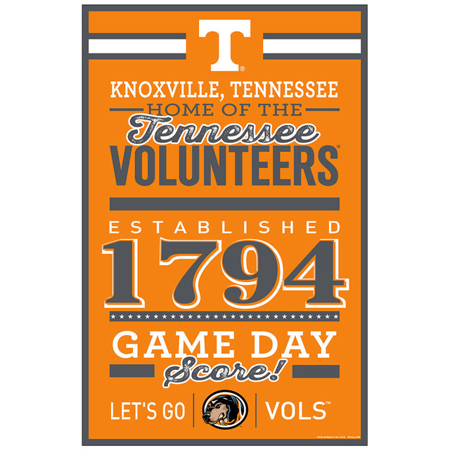 Letrero de madera de 11 x 17 de Tennessee Volunteers con diseño establecido