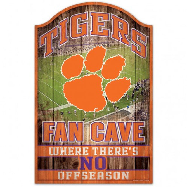 Letrero de madera de 11 x 17 de los Clemson Tigers con diseño de cueva para fanáticos