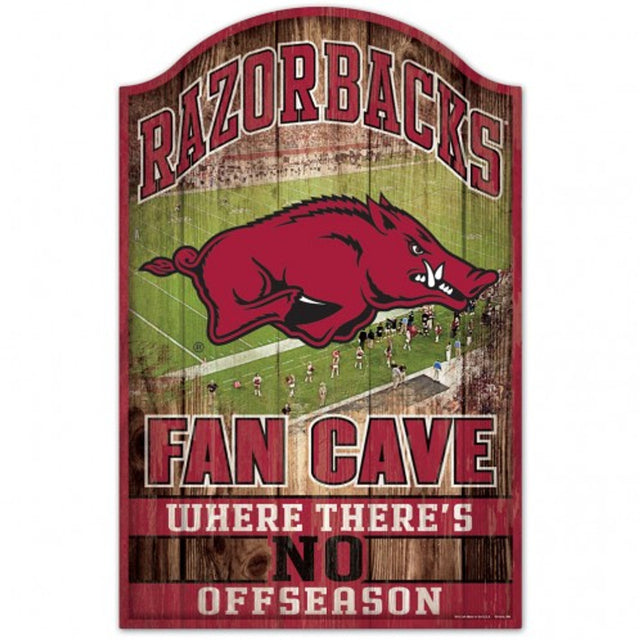 Letrero de madera de 11 x 17 de Arkansas Razorbacks con diseño de cueva de abanico