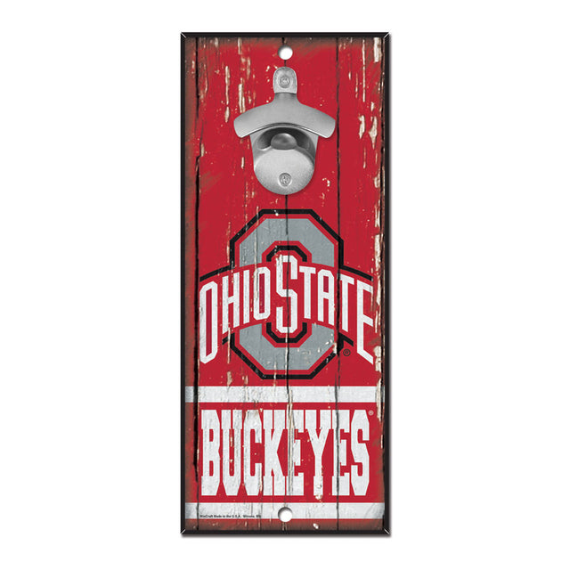 Abridor de botellas de madera de 5 x 11 pulgadas con letrero de los Ohio State Buckeyes