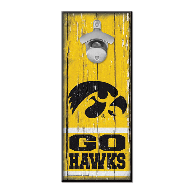 Abridor de botellas de madera de 5 x 11 pulgadas con letrero de Iowa Hawkeyes