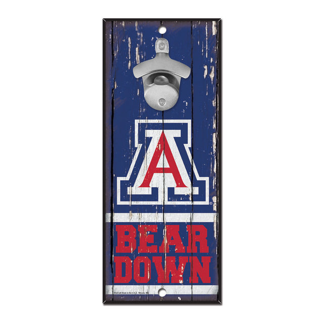 Abridor de botellas de madera de 5 x 11 pulgadas con letrero de los Arizona Wildcats