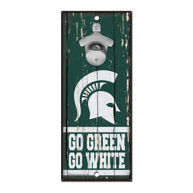 Abridor de botellas de madera de 5 x 11 pulgadas con letrero de los Spartans de Michigan State