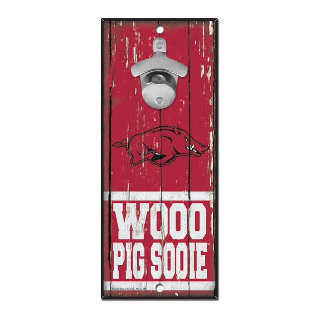 Abridor de botellas de madera de 5 x 11 pulgadas con letrero de Arkansas Razorbacks