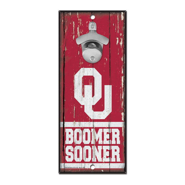 Abridor de botellas de madera de 5 x 11 pulgadas con letrero de los Oklahoma Sooners