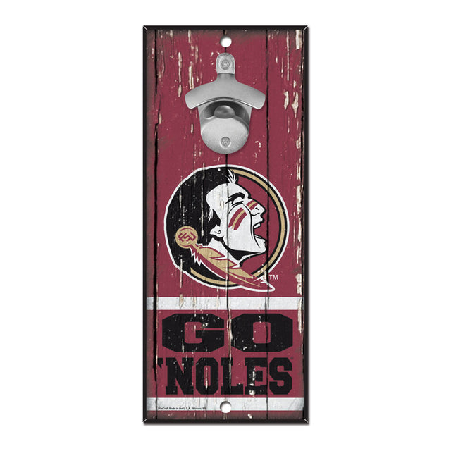 Abridor de botellas de madera de 5 x 11 pulgadas con letrero de los Florida State Seminoles