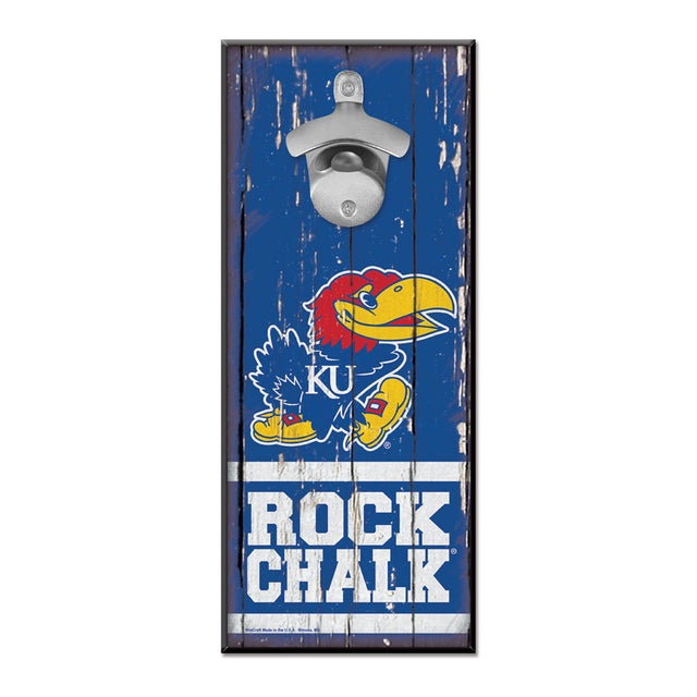 Abridor de botellas de madera de 5 x 11 pulgadas con letrero de los Kansas Jayhawks