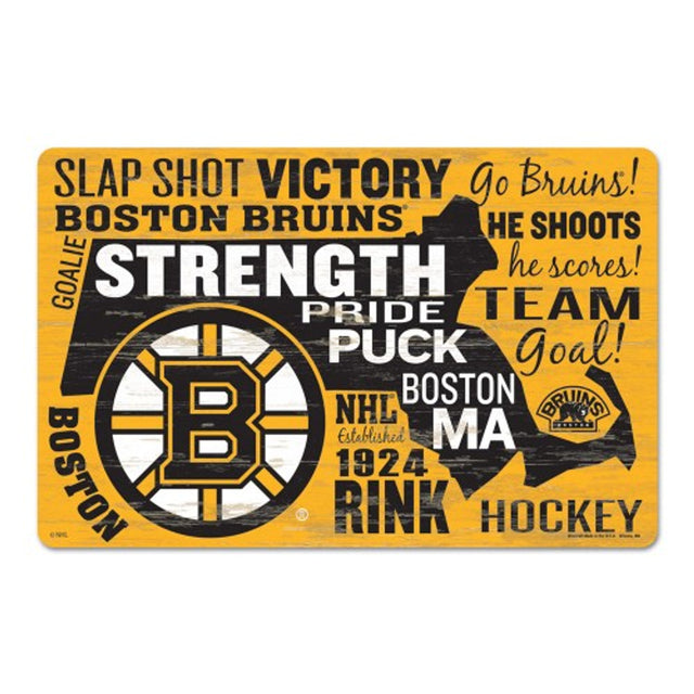 Letrero de madera de 11 x 17 de los Boston Bruins con diseño de texto