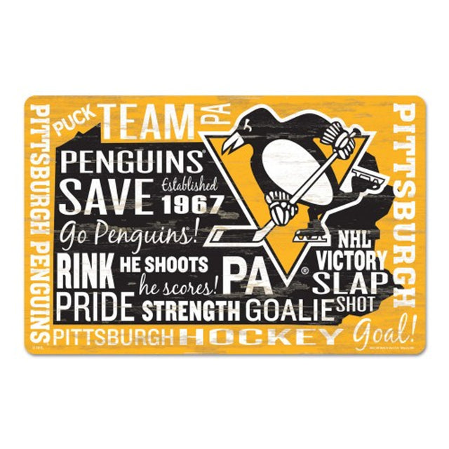 Letrero de madera de 11 x 17 de los Pittsburgh Penguins con diseño de Wordage