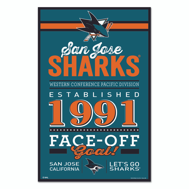 Letrero de madera de 11 x 17 de los San Jose Sharks con diseño establecido