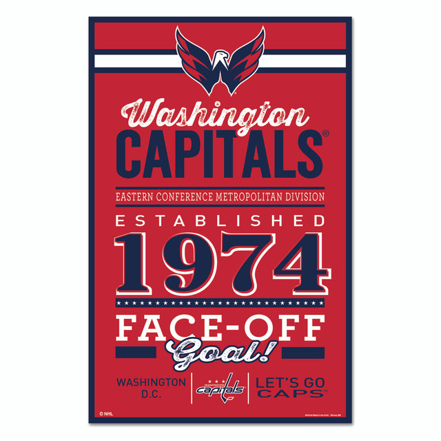 Letrero de madera de Washington Capitals de 11 x 17 pulgadas con diseño establecido