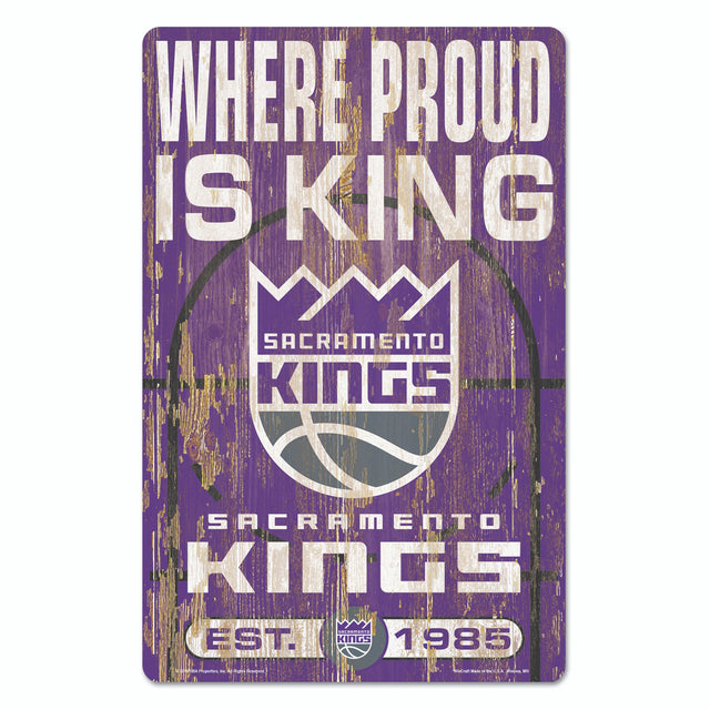 Letrero de madera de 11 x 17 de los Sacramento Kings con diseño de eslogan