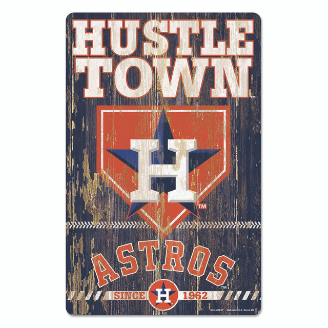 Letrero de madera de 11 x 17 de los Houston Astros con diseño de eslogan