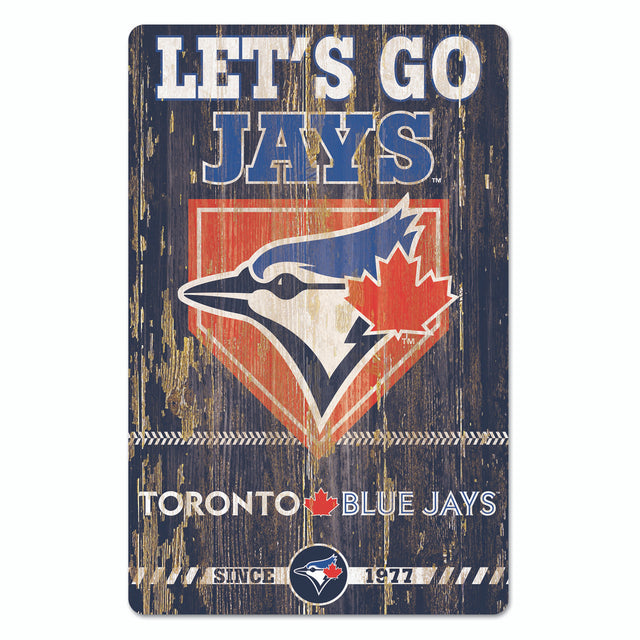 Letrero de madera de 11 x 17 de los Toronto Blue Jays con diseño de eslogan