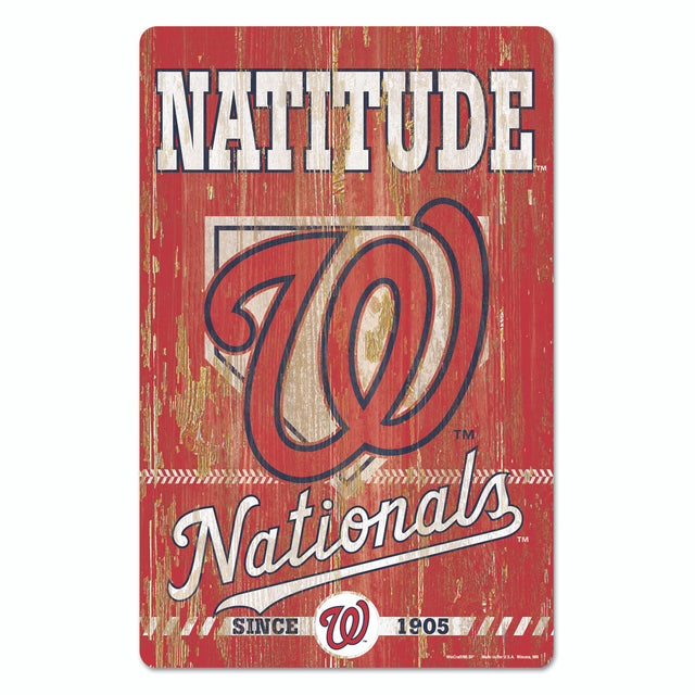 Letrero de madera de 11 x 17 de los Washington Nationals con diseño de eslogan