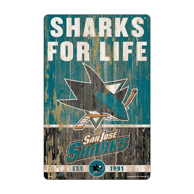 Letrero de madera de 11 x 17 de los San Jose Sharks con diseño de eslogan