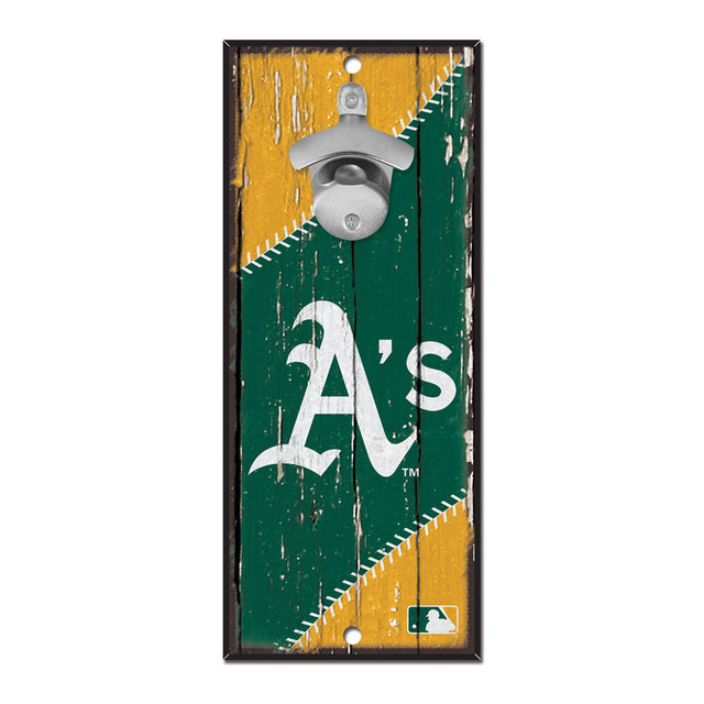 Abridor de botellas de madera de 5 x 11 pulgadas con letrero de Oakland Athletics