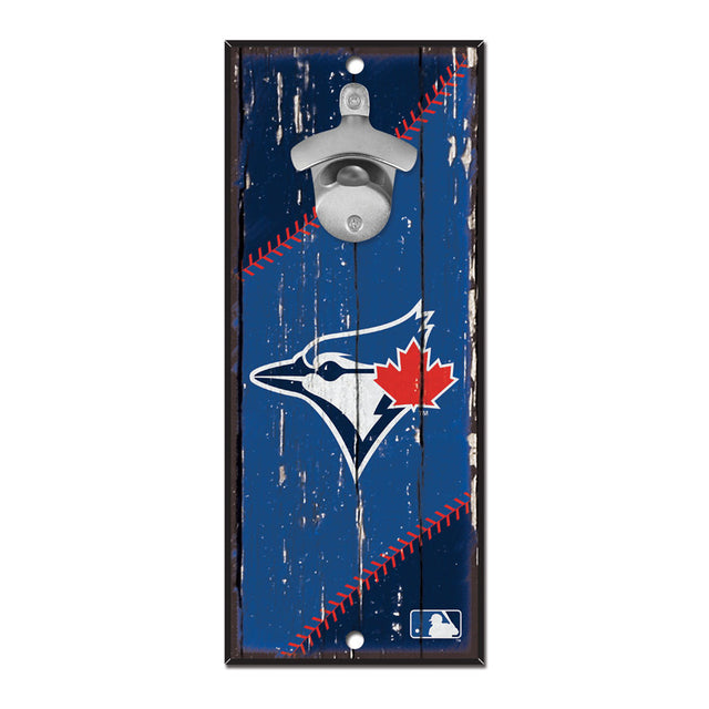 Abridor de botellas de madera de 5 x 11 pulgadas con letrero de los Toronto Blue Jays