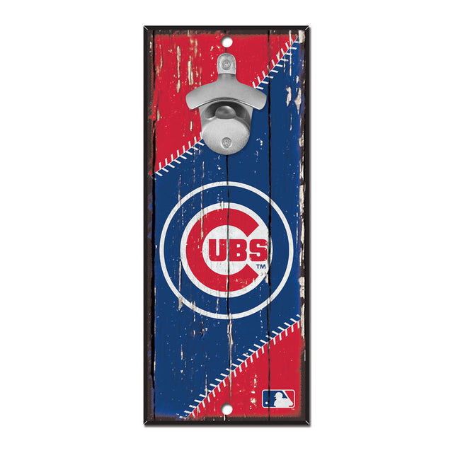 Abridor de botellas de madera de 5 x 11 con letrero de los Chicago Cubs