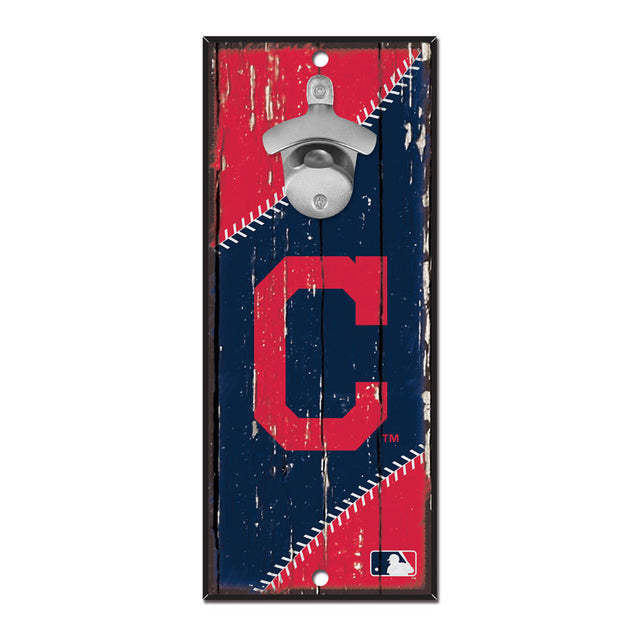 Abridor de botellas de madera de 5 x 11 pulgadas con letrero de los Cleveland Indians