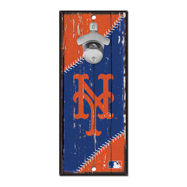 Abridor de botellas de madera de 5 x 11 pulgadas con letrero de los New York Mets