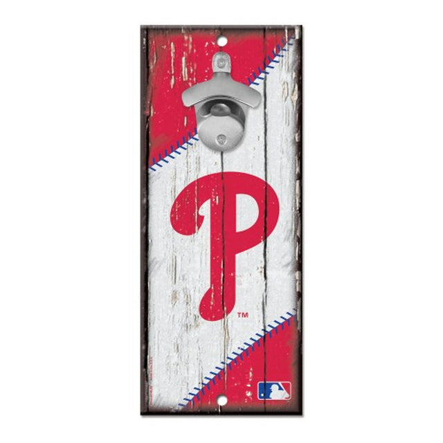 Abridor de botellas de madera de 5 x 11 pulgadas con letrero de los Philadelphia Phillies