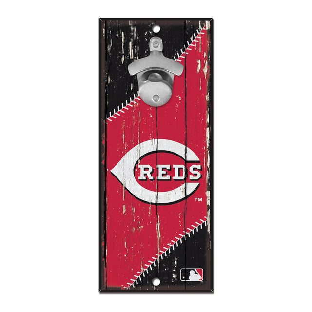 Abridor de botellas de madera de 5 x 11 pulgadas con letrero de los Cincinnati Reds