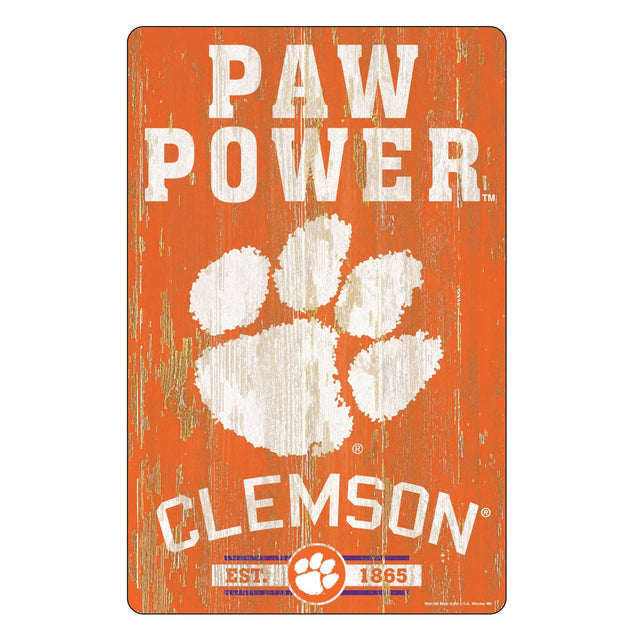 Letrero de madera de 11 x 17 de los Clemson Tigers con diseño de eslogan