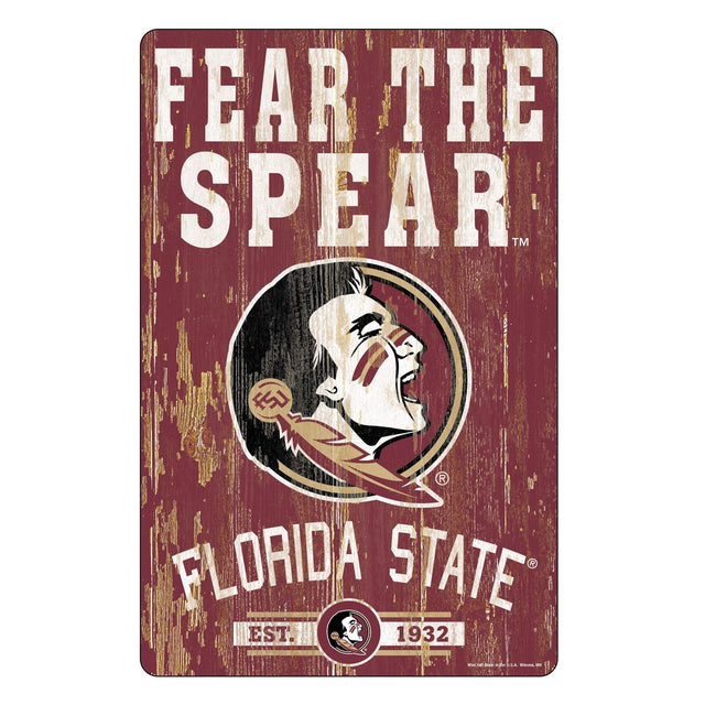 Letrero de madera de 11 x 17 de los Florida State Seminoles con diseño de eslogan