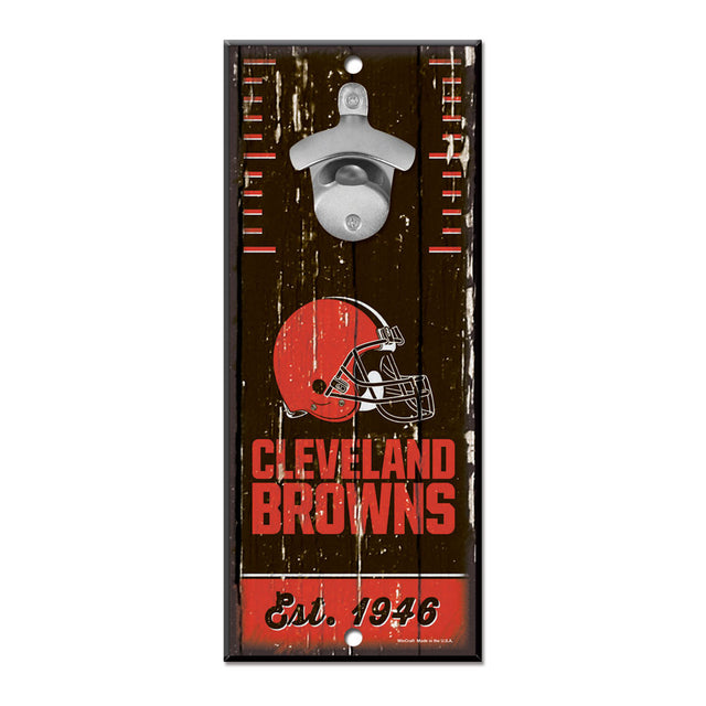 Abridor de botellas de madera de 5 x 11 pulgadas con letrero de los Cleveland Browns