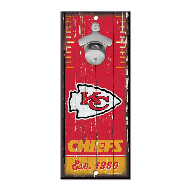 Abridor de botellas de madera de 5 x 11 pulgadas con letrero de los Kansas City Chiefs