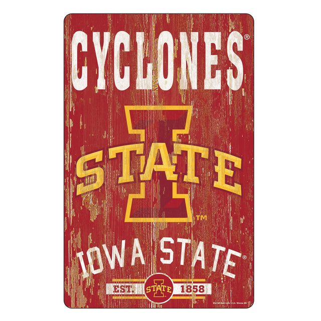 Letrero de madera de 11 x 17 de los Iowa State Cyclones con diseño de eslogan