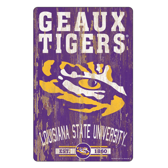 Letrero de madera de 11 x 17 de los LSU Tigers con diseño de eslogan