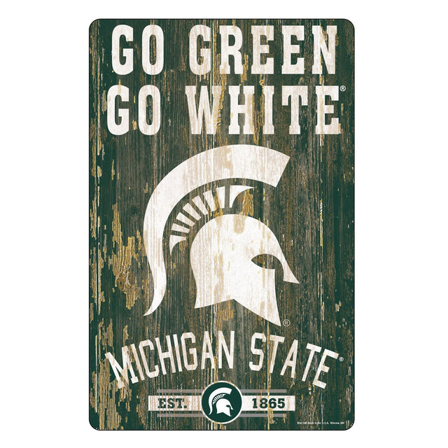 Letrero de madera de 11 x 17 de los Spartans de Michigan State con diseño de eslogan