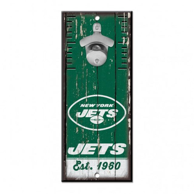 Abridor de botellas de madera de 5 x 11 pulgadas con el cartel de los New York Jets