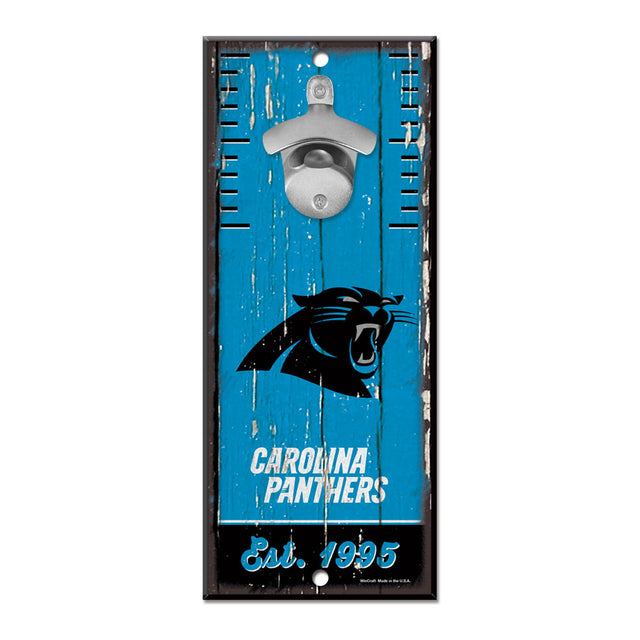 Abridor de botellas de madera de 5 x 11 pulgadas con letrero de los Carolina Panthers