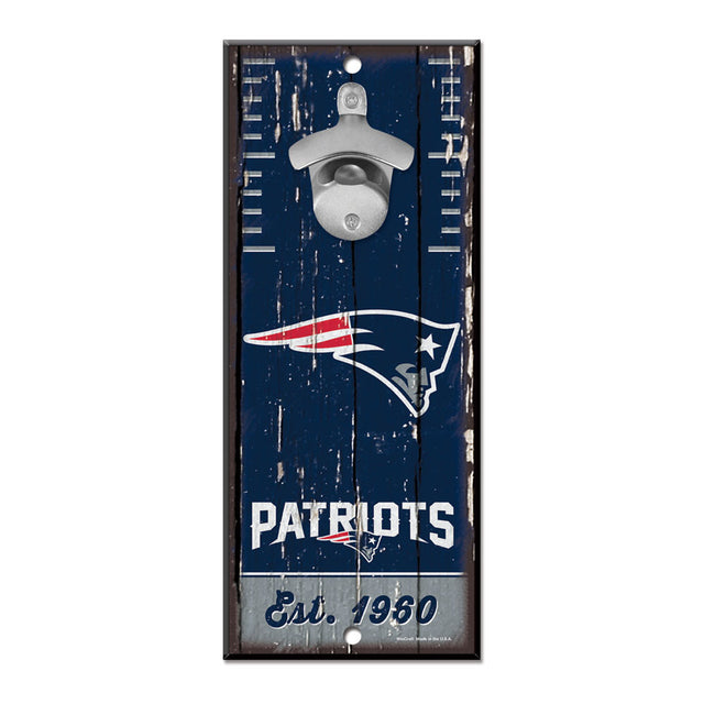 Abridor de botellas de madera de 5 x 11 pulgadas con letrero de los New England Patriots