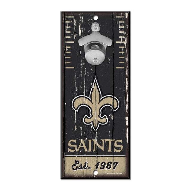 Abridor de botellas de madera de 5 x 11 pulgadas con letrero de los New Orleans Saints