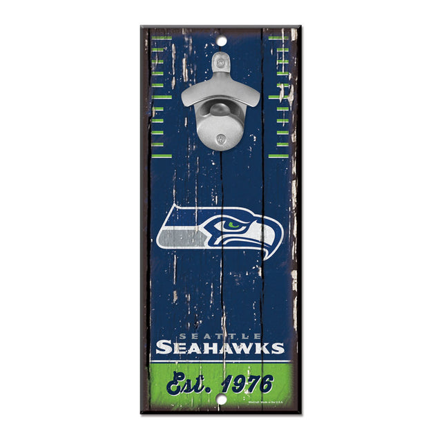 Abridor de botellas de madera de 5 x 11 con letrero de los Seattle Seahawks