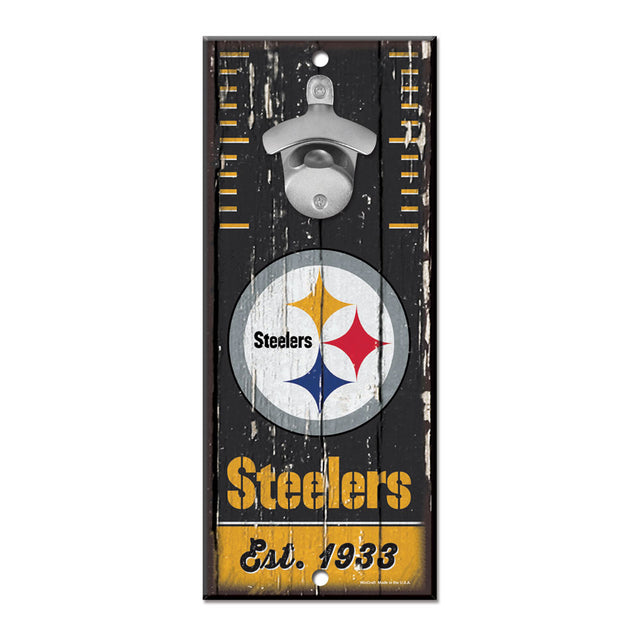 Abridor de botellas de madera de 5 x 11 pulgadas con letrero de los Pittsburgh Steelers