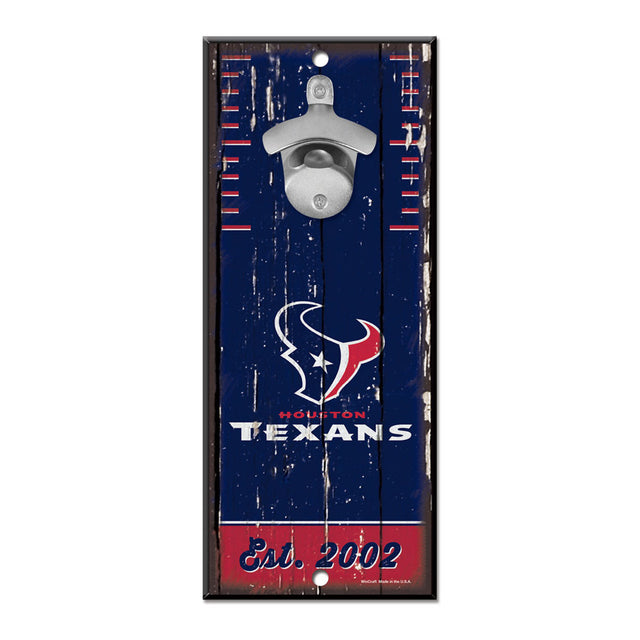 Abridor de botellas de madera de 5 x 11 pulgadas con letrero de los Houston Texans