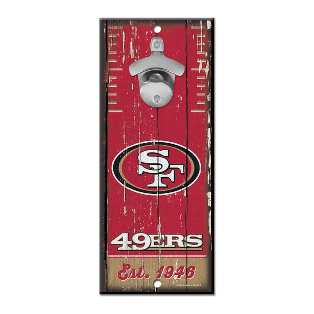 Abridor de botellas de madera de 5 x 11 con letrero de los San Francisco 49ers