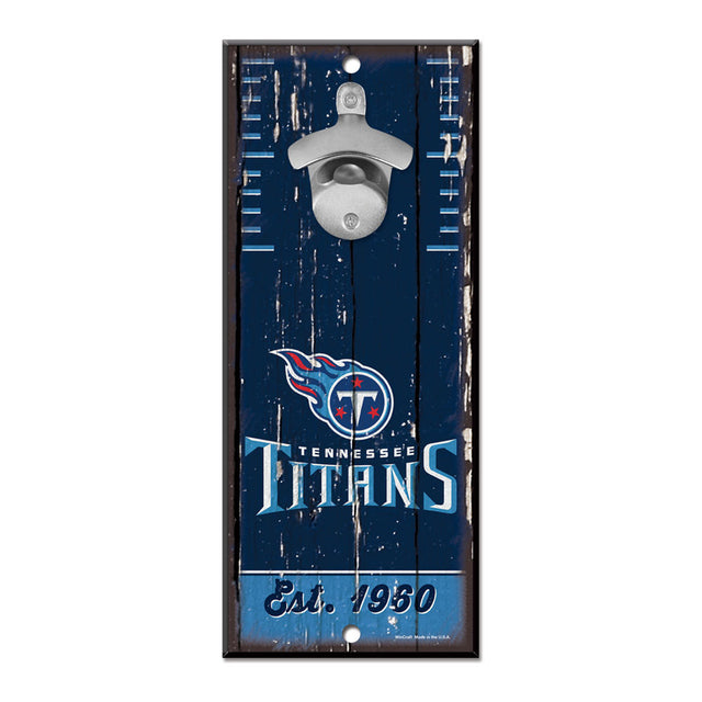 Abridor de botellas de madera de 5 x 11 pulgadas con letrero de Tennessee Titans