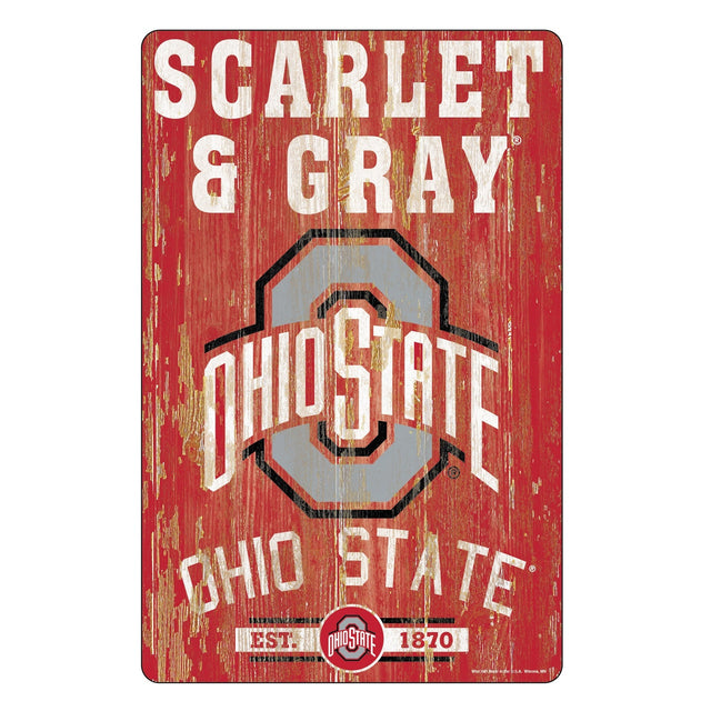 Letrero de madera de 11 x 17 de los Ohio State Buckeyes con diseño de eslogan