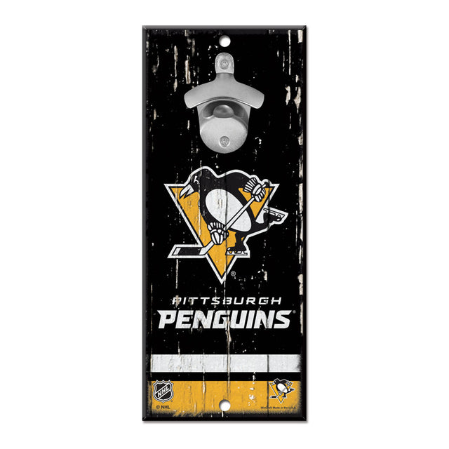 Abridor de botellas de madera de 5 x 11 pulgadas con letrero de los Pittsburgh Penguins